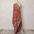 Brown and Red Bandhani Silk Georgette Dupatta with Golden Floral Border – 265 x 110 Cms, India-D20298
