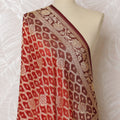 Brown and Red Bandhani Silk Georgette Dupatta with Golden Floral Border – 265 x 110 Cms, India-D20298