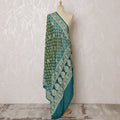 Teal Green Bandhani Silk Georgette Dupatta with Golden Floral Border – 265 x 110 Cms, India-D20299