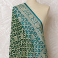 Teal Green Bandhani Silk Georgette Dupatta with Golden Floral Border – 265 x 110 Cms, India-D20299