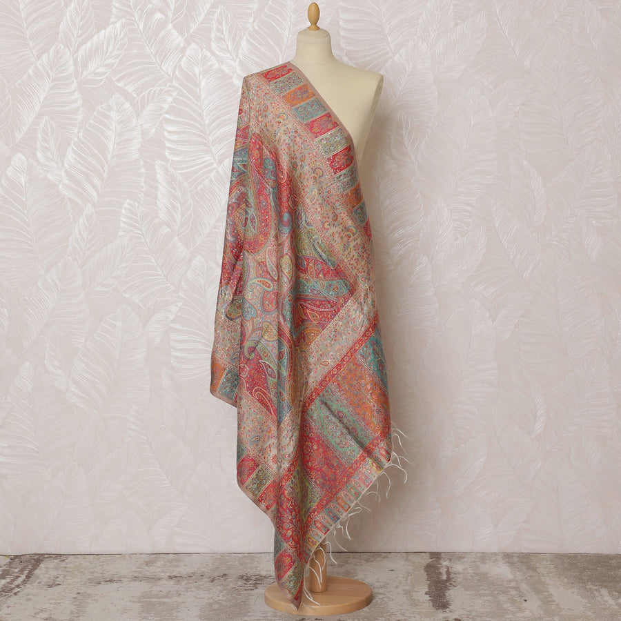 Multicolor Silk Jacquard Dupatta with Intricate Paisley Design – 235 X 95 Cms, India-D20300