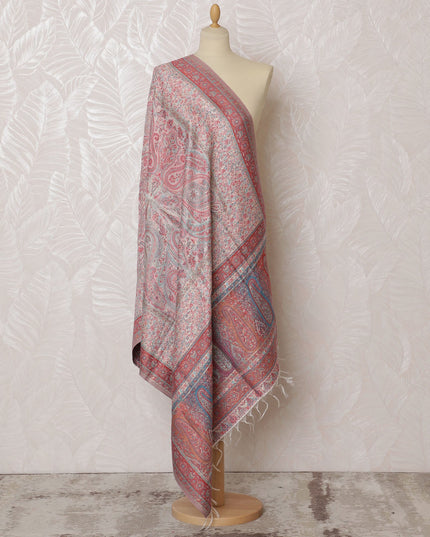 Pastel Pink and Gray Paisley Silk Jacquard Dupatta with Fringed Edges – 235 X 95 Cms, India-D20304