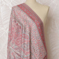 Pastel Pink and Gray Paisley Silk Jacquard Dupatta with Fringed Edges – 235 X 95 Cms, India-D20304