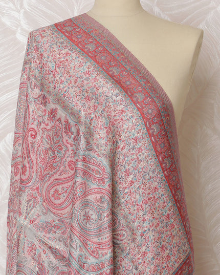 Pastel Pink and Gray Paisley Silk Jacquard Dupatta with Fringed Edges – 235 X 95 Cms, India-D20304