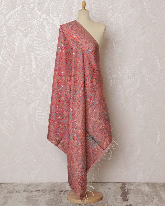 Coral Pink Silk Jacquard Dupatta with Intricate Floral Design – 235 X 95 Cms, India-D20305