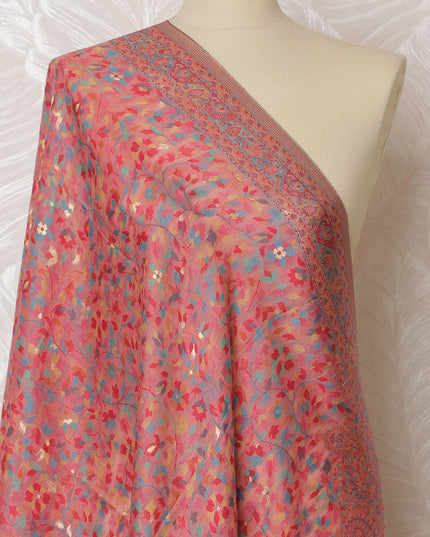 Coral Pink Silk Jacquard Dupatta with Intricate Floral Design – 235 X 95 Cms, India-D20305