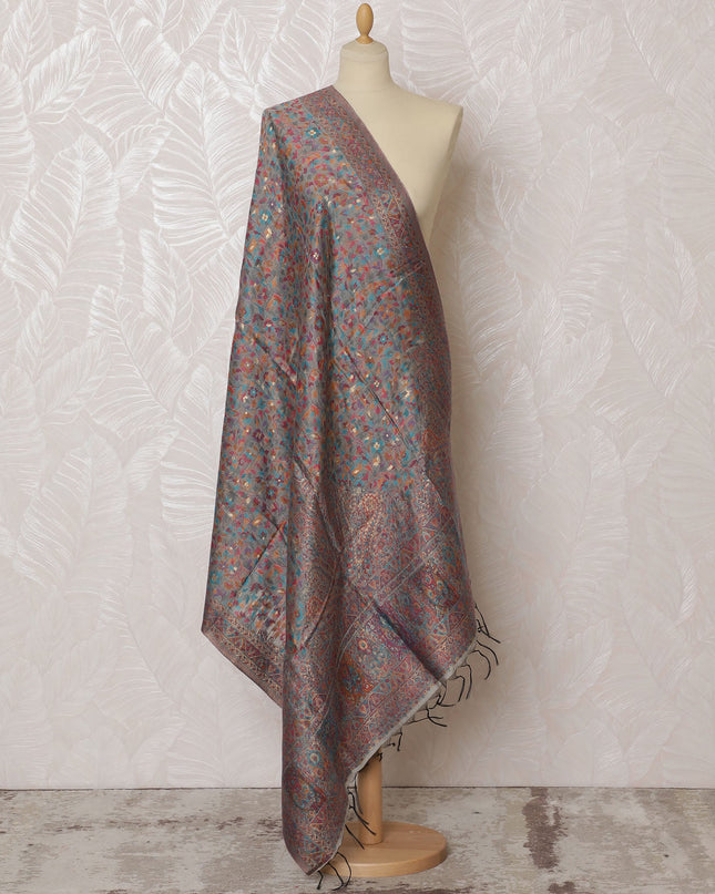 Gray Silk Jacquard Dupatta with Multicolor Floral Design – 235 X 95 Cms, India
-D20306 Regal Fabrics