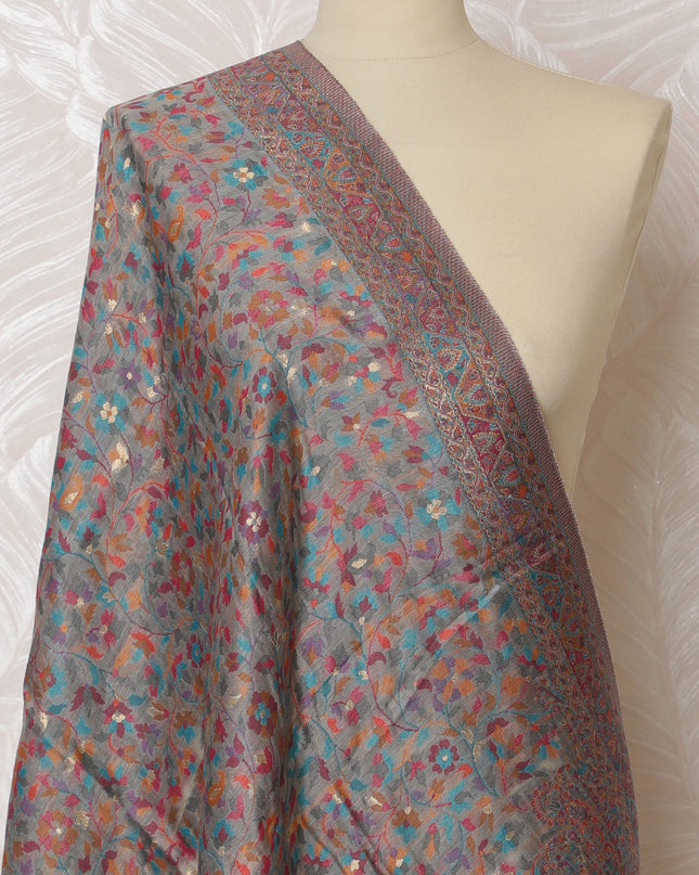 Gray Silk Jacquard Dupatta with Multicolor Floral Design – 235 X 95 Cms, India
-D20306 Regal Fabrics