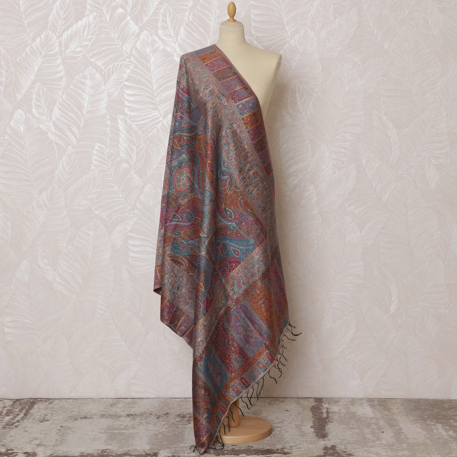 Multicolor Silk Jacquard Dupatta with Paisley Design and Fringed Edges – 235 X 95 Cms, India-D20309