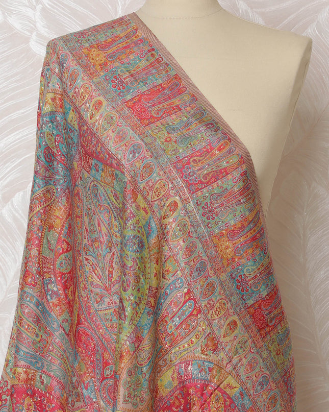 Multicolor Silk Jacquard Dupatta with Intricate Paisley Design – 235 X 95 Cms, India-D20311