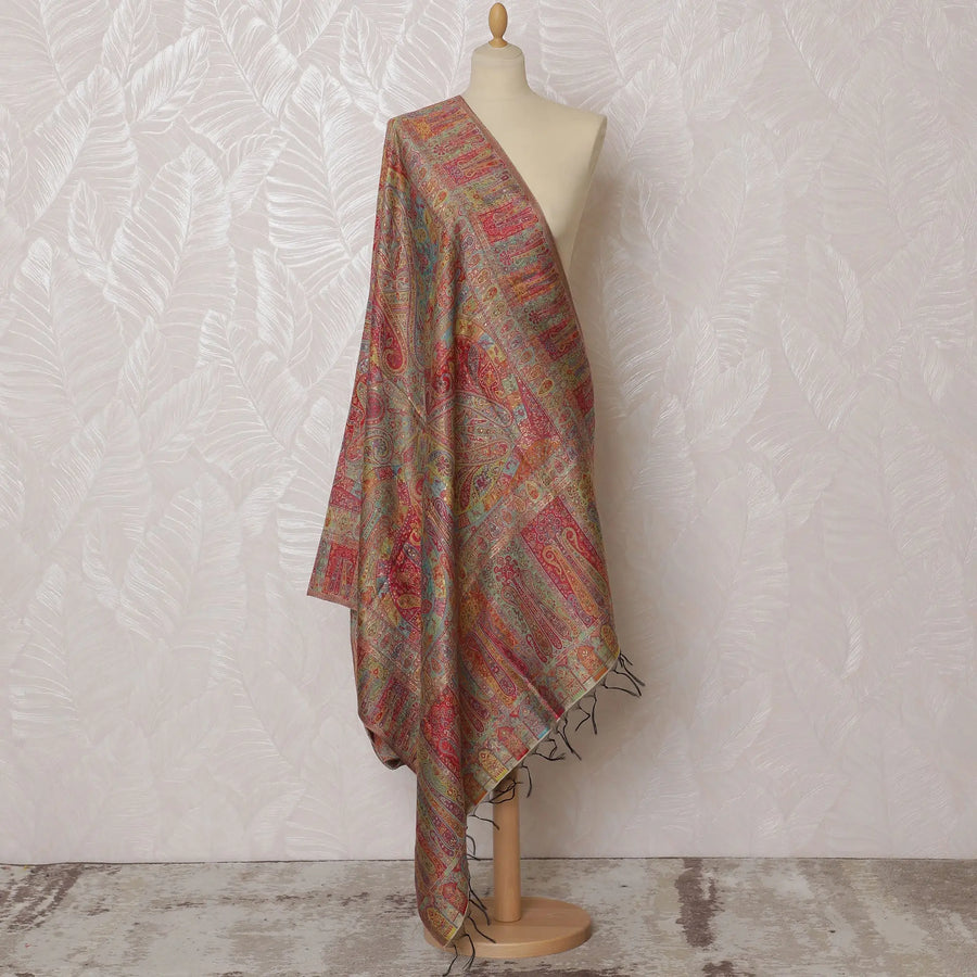 Golden Yellow Silk Jacquard Dupatta with Multicolor Paisley Design and Fringed Edges – 235 X 95 Cms, India-D20312 Regal Fabrics