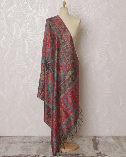 Rich Red Silk Jacquard Dupatta with Multicolor Paisley Design – 235 X 95 Cms, India-D20315