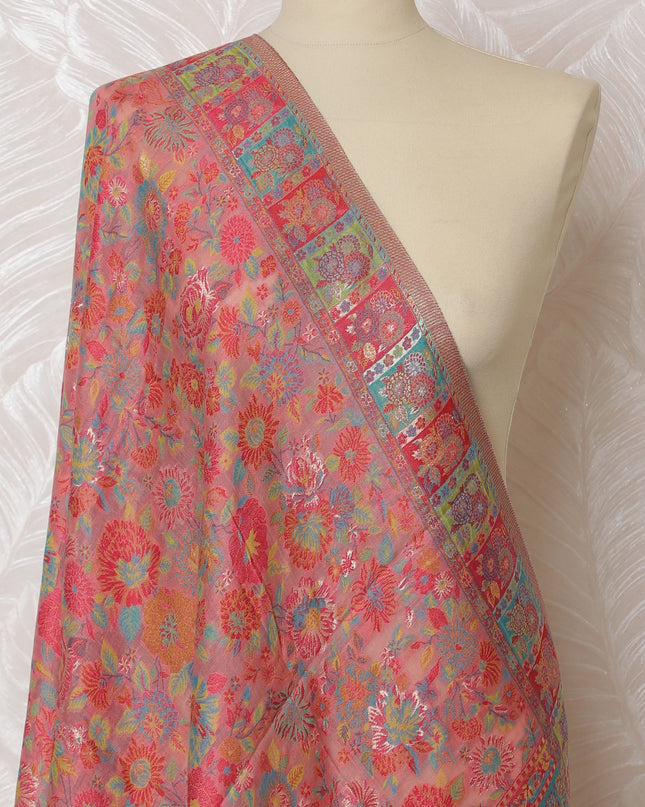 Pink Silk Jacquard Dupatta with Floral Design – 235 X 95 Cms, India-D20318