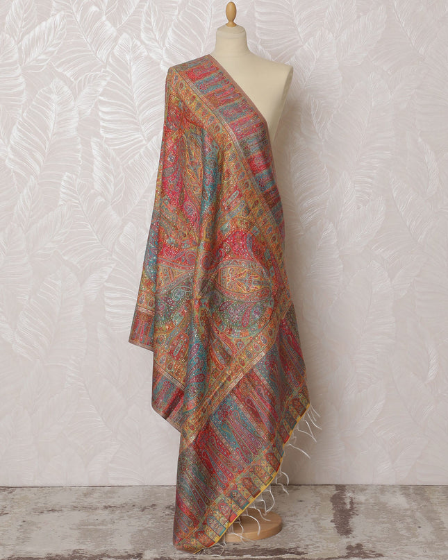 Multicolor Silk Jacquard Dupatta with Ornate Paisley Design – 235 X 95 Cms, India-D20320