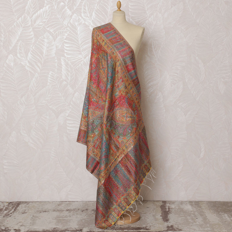 Multicolor Silk Jacquard Dupatta with Ornate Paisley Design – 235 X 95 Cms, India-D20320