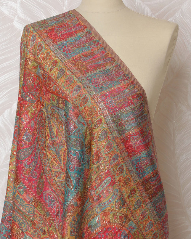 Multicolor Silk Jacquard Dupatta with Ornate Paisley Design – 235 X 95 Cms, India-D20320