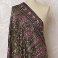 Black and Pink Pashmina Shawl Dupatta with Intricate Paisley Design – 230 x 120 Cms, India-D20323