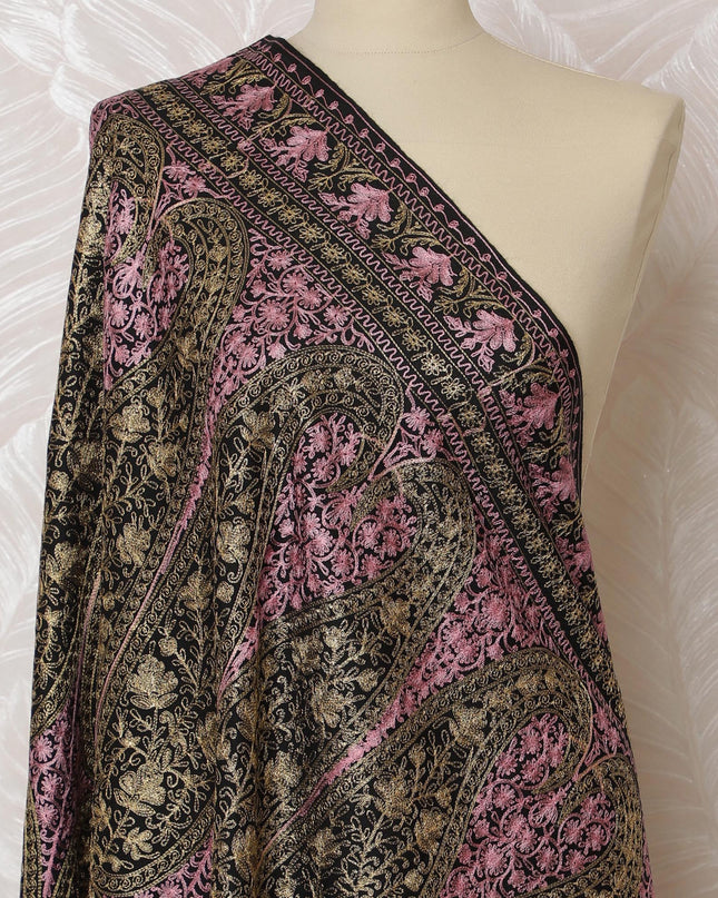 Black and Pink Pashmina Shawl Dupatta with Intricate Paisley Design – 230 x 120 Cms, India-D20323