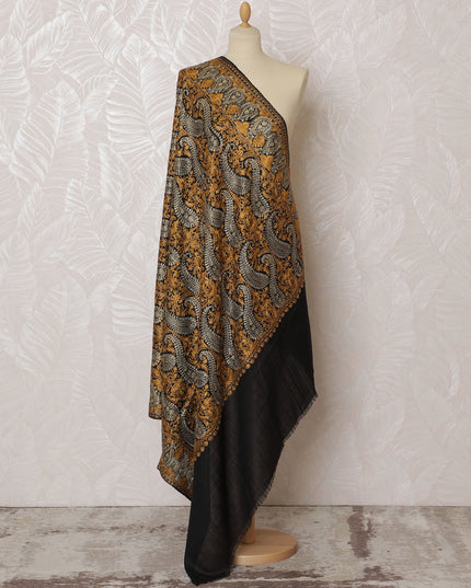 Black and Gold Pashmina Shawl Dupatta with Ornate Paisley Design – 230 x 120 Cms, India-D20327