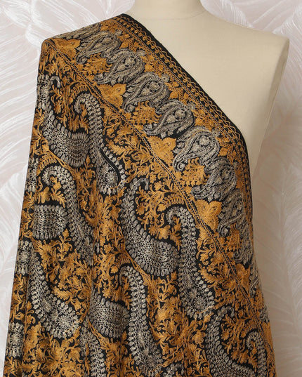 Black and Gold Pashmina Shawl Dupatta with Ornate Paisley Design – 230 x 120 Cms, India-D20327