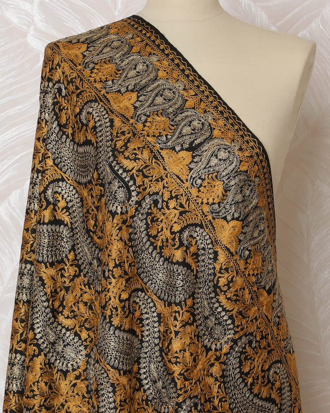 Black and Gold Pashmina Shawl Dupatta with Ornate Paisley Design – 230 x 120 Cms, India-D20327