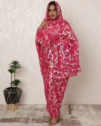 Hot Pink Sudanese Thobe Fabric in Premium Silk Chiffon with metallic lurex, 4.5 Meters, 110 cm Width-D20373