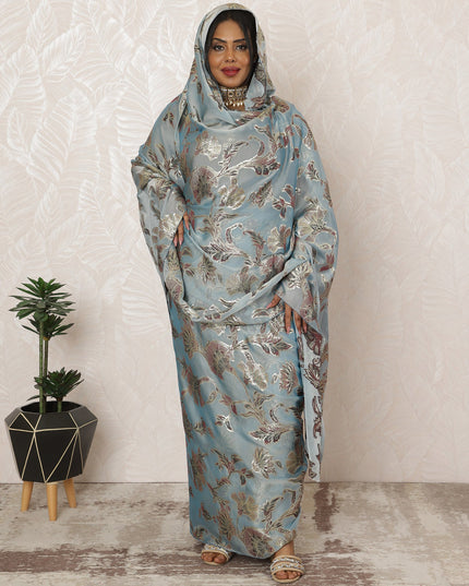 Powder Blue Sudanese Thobe Fabric in Premium Silk Chiffon (Fransawi) with Metallic Lurex, 4.5 Meters, 110 cm Width-D20425