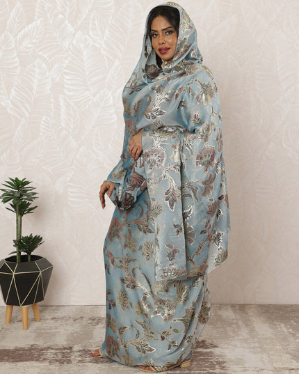 Powder Blue Sudanese Thobe Fabric in Premium Silk Chiffon (Fransawi) with Metallic Lurex, 4.5 Meters, 110 cm Width-D20425