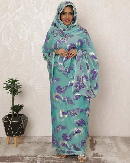 Sea Green Sudanese Thobe Fabric in Premium Silk Chiffon (Fransawi) with Metallic Lurex, 4.5 Meters, 110 cm Width-D20428