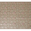 Taupe Cotton Silk Fabric with Pink and Mint Green Floral Embroidery, 110 cm Width-D20433