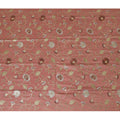 Coral Pink Cotton Silk Fabric with Gold and White Floral Embroidery, 110 cm Width-D20439