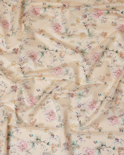 Peach Viscose Blended Fabric with Multicolor Floral Embroidery, 110 cm Width-D20441