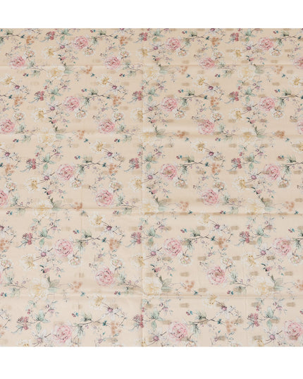 Peach Viscose Blended Fabric with Multicolor Floral Embroidery, 110 cm Width-D20441