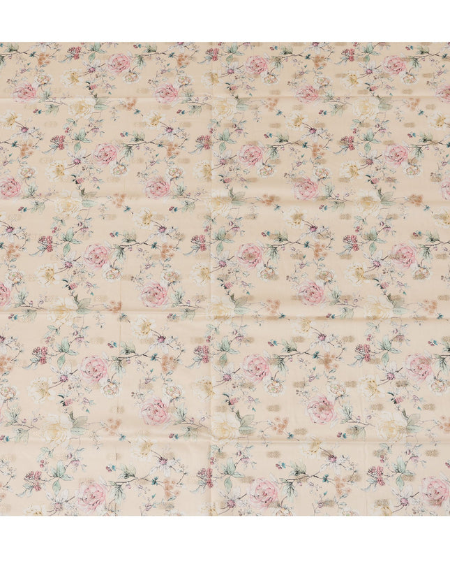 Peach Viscose Blended Fabric with Multicolor Floral Embroidery, 110 cm Width-D20441