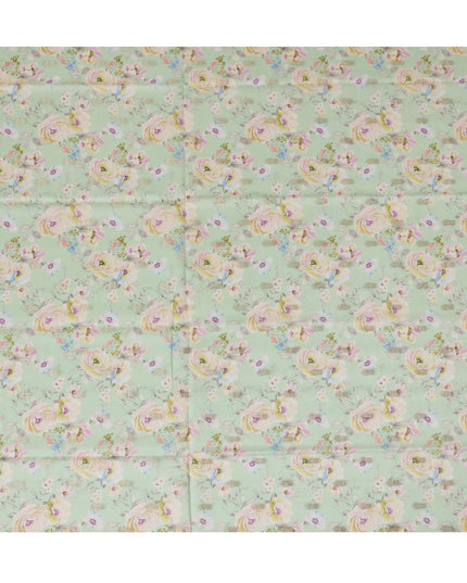 Mint Green Viscose Blended Fabric with Pastel Floral Embroidery, 110 cm Width-D20442