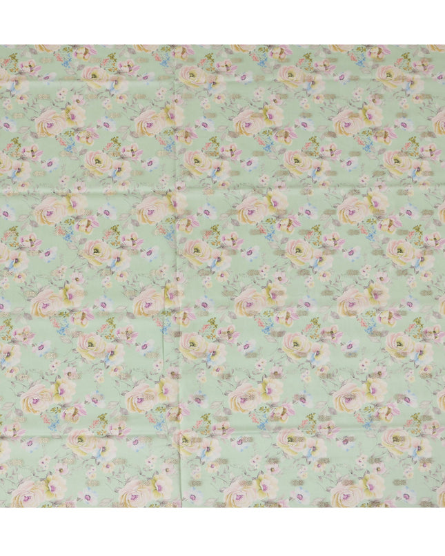 Mint Green Viscose Blended Fabric with Pastel Floral Embroidery, 110 cm Width-D20442