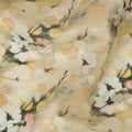 Cream Viscose Blended Fabric with White and Yellow Floral Embroidery, 110 cm Width-D20445