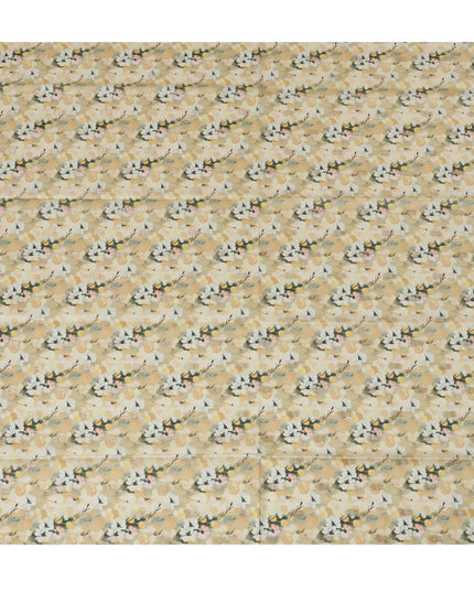 Cream Viscose Blended Fabric with White and Yellow Floral Embroidery, 110 cm Width-D20445