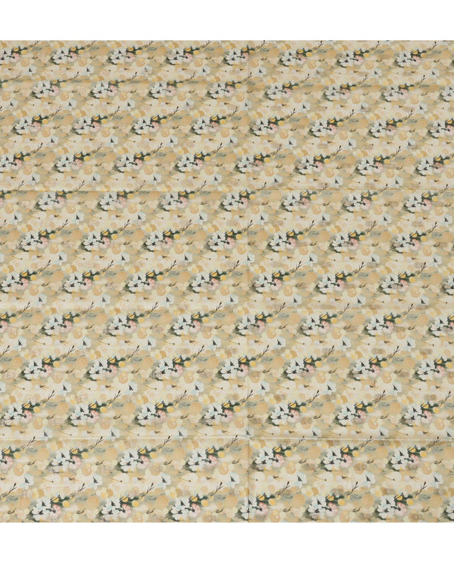 Cream Viscose Blended Fabric with White and Yellow Floral Embroidery, 110 cm Width-D20445