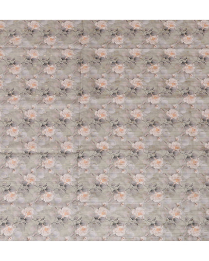 Gray Viscose Blended Fabric with Peach and White Floral Embroidery, 110 cm Width-D20446