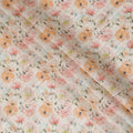 قماش فيسكوز عاجي مخلوط مع تطريز زهور باللون الخوخي والوردي، عرض 110 سم - D20447