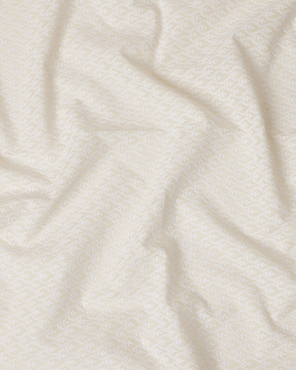 Off-White Cotton Lawn Fabric with Subtle White Embroidery, 110 cm Width-D20448