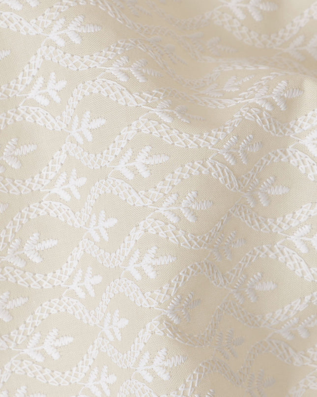 Off-White Cotton Lawn Fabric with Subtle White Embroidery, 110 cm Width-D20448