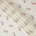 Ivory Cotton Lawn Fabric with Pink and Grey Floral Embroidery, 110 cm Width-D20451