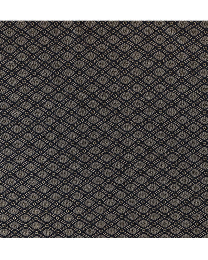 Navy blue and Beige Viscose Printed Fabric with Geometric Design, 110 cm Width-D20453