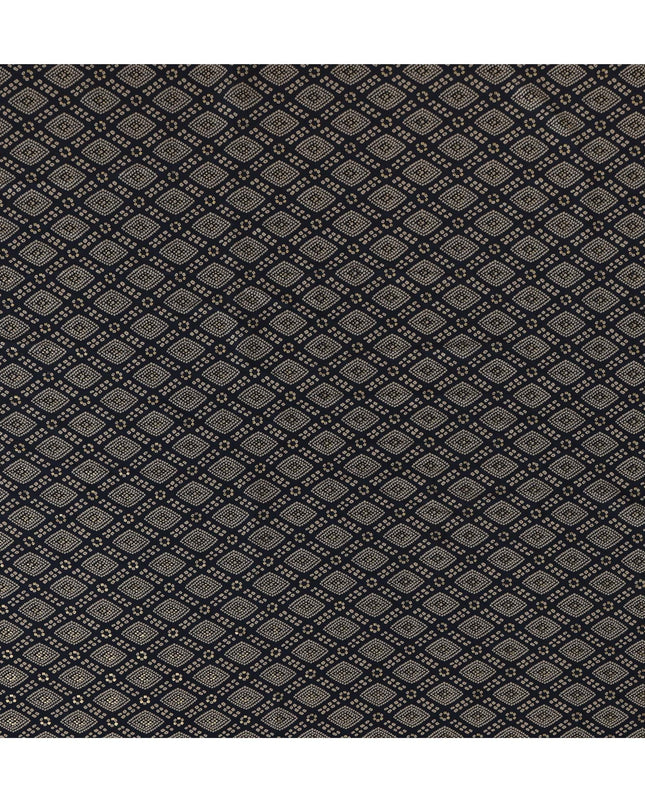 Navy blue and Beige Viscose Printed Fabric with Geometric Design, 110 cm Width-D20453