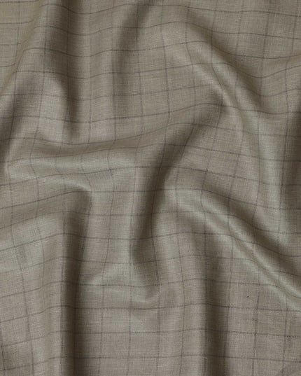 Olive Grey Checkered Thick Linen Fabric for Jacketing and Trousers, 150 cm Width-D20549