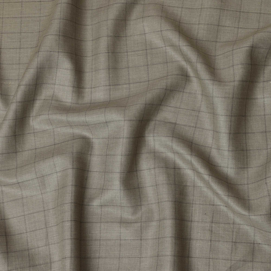 Olive Grey Checkered Thick Linen Fabric for Jacketing and Trousers, 150 cm Width-D20549