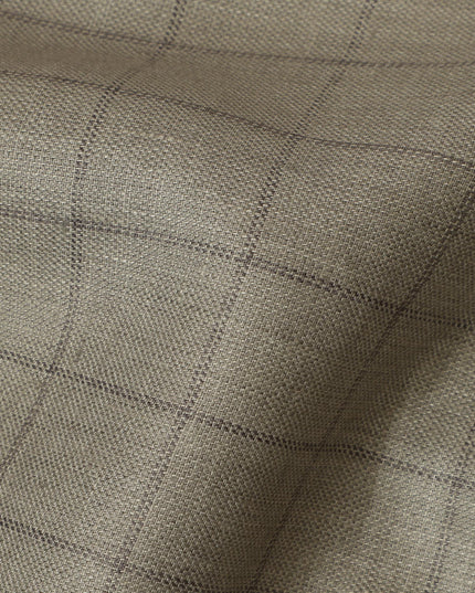 Olive Grey Checkered Thick Linen Fabric for Jacketing and Trousers, 150 cm Width-D20549