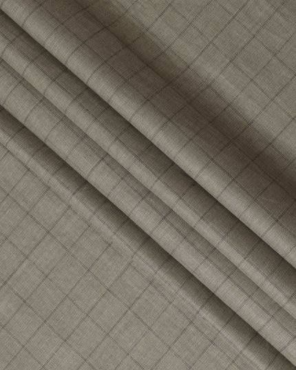 Olive Grey Checkered Thick Linen Fabric for Jacketing and Trousers, 150 cm Width-D20549